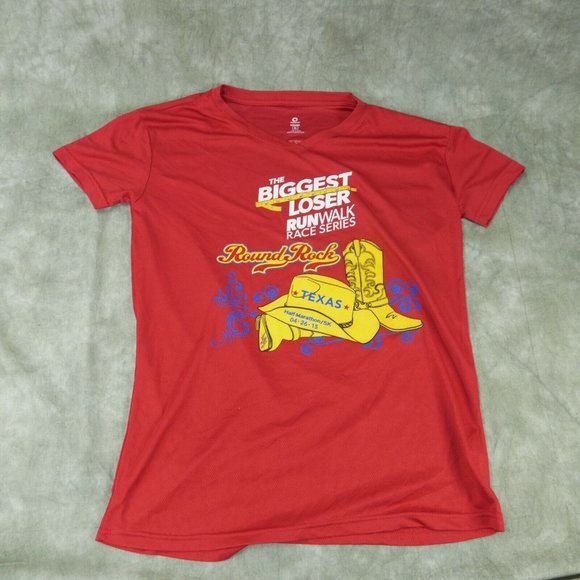 EUC Green Layer Solid Red Graphic Tee 2015 Biggest Loser Size XL  S1-8372 - Picture 2 of 7